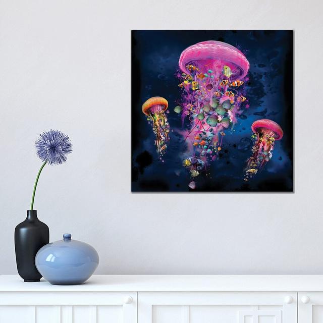 Electric Jellyfish World Pink by David Loblaw - Graphic Art Print on Canvas Ebern Designs Format: Wrapped Canvas, Size: 45.72cm H x 45.72cm W x 1.91cm on Productcaster.