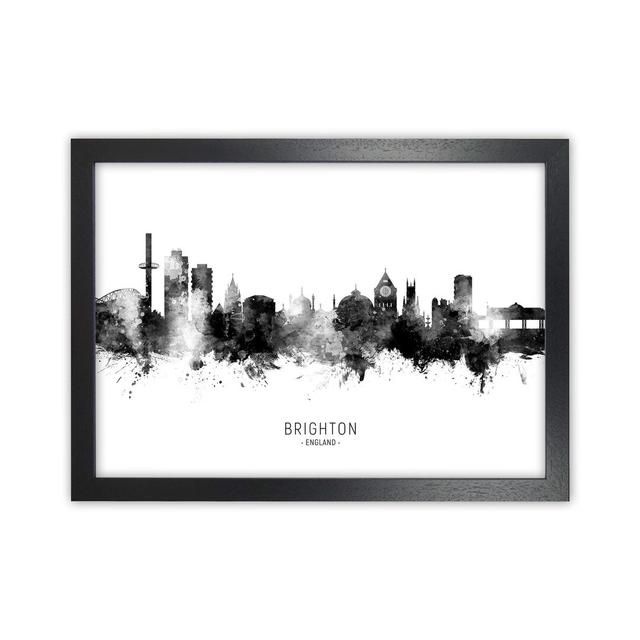 Brighton England Skyline Black White City Name by Michael Tompsett - Print Latitude Run Format: Black Framed, Size: 25cm H x 34cm W x 3cm D on Productcaster.