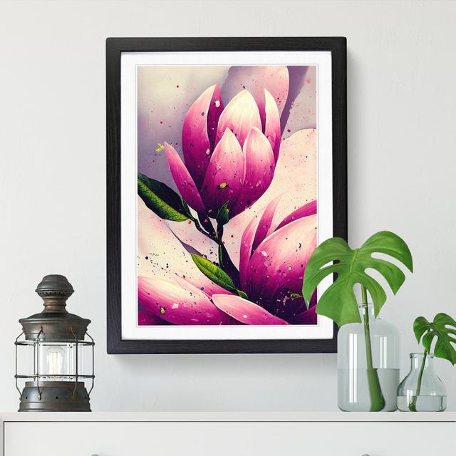 Ludwicka Magnolia Flower Paint Splatter Vol.1 - Picture Frame Print Marlow Home Co. Frame Option: Walnut, Size: 34cm H x 25cm W on Productcaster.