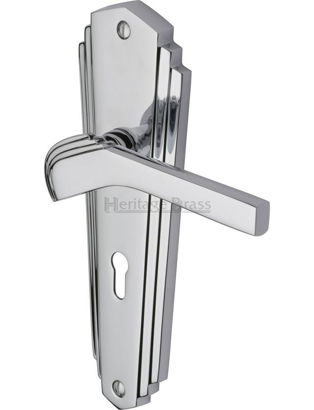 Heritage Door Handle Lever Lock Waldorf Design (Set of 2) Heritage Brass Finish: Polished Chrome on Productcaster.