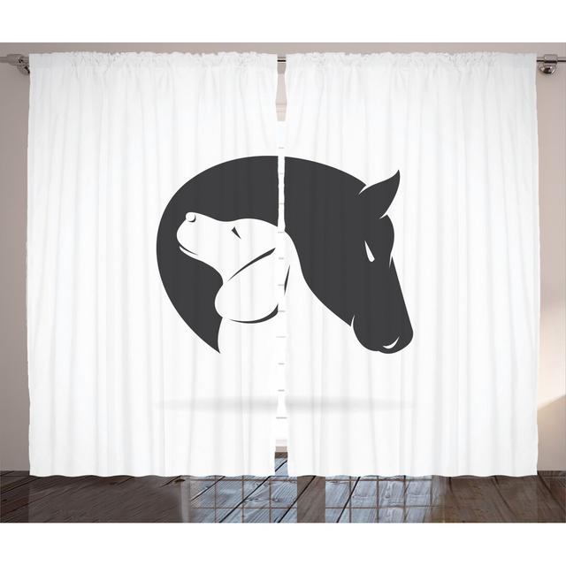 2-tlg. Gardinen-Set Contemporary Image of a Dog and Horse, halbtransparent East Urban Home Panel-Größe: 280 cm B x 260 cm T on Productcaster.