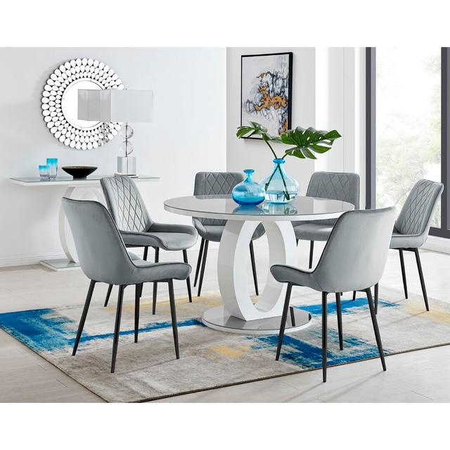 Chowchilla Dining Set with 6 Chairs Canora Grey Colour (Table Top): Grey, Colour (Chair): Grey/Black on Productcaster.