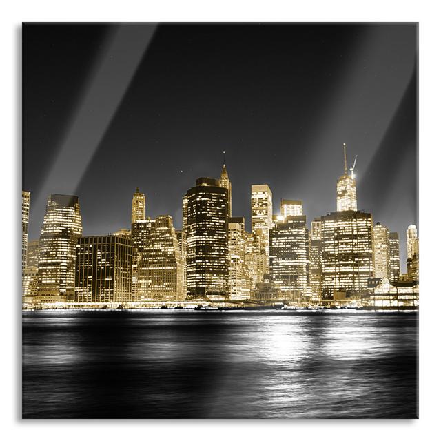 Manhattan Skyline' - No Frame Print on Glass Ebern Designs Size: 60cm H x 60cm W x 0.4cm D on Productcaster.