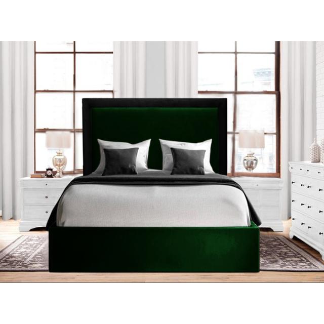 Alando Upholstered Panel Bed Canora Grey Size: Kingsize (5'), Colour: Emerald/Black on Productcaster.