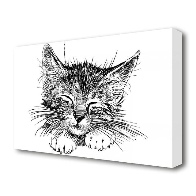 Cute Kitten Face Wildlife - Wrapped Canvas Drawing Print East Urban Home Size: 66.04 cm H x 101.6 cm W x 4.4 cm D on Productcaster.