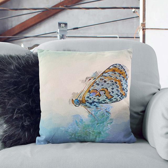 Butterfly Perched upon a Flower Cushion with Filling East Urban Home Size: 40cm H x 40cm W x 15cm D, Backing Colour: White on Productcaster.