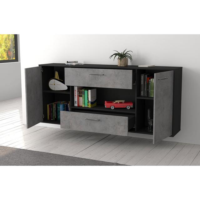 Nastafa sideboard, flying/metal handles, size: 180 x 79 x 35cm Ebern Designs Colour: Concrete/Anthracite on Productcaster.