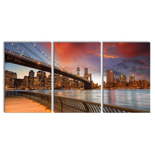 Brooklyn Bridge Park 3-Piece Photograph Set on Canvas East Urban Home Size: 120cm H x 240cm W on Productcaster.