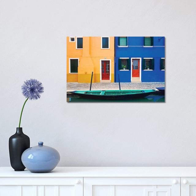 Italy, Burano. Colorful House Exteriors And Boat In Canal. by Jaynes Gallery - Wrapped Canvas Print Latitude Run Size: 30.48cm H x 45.72cm W on Productcaster.