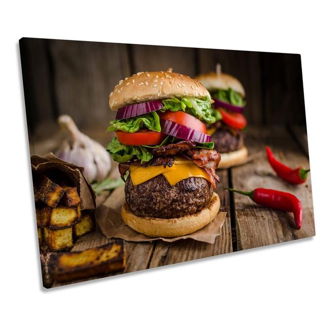 Hamburger Kitchen Food Picture Canvas Wall Art Print Ebern Designs Size: 91.4cm H x 137.2cm W on Productcaster.