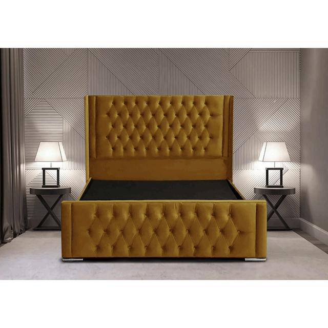 Raoul Upholstered Bed Frame Etta Avenue Colour: Turmeric Yellow, Size: Super King (6') on Productcaster.