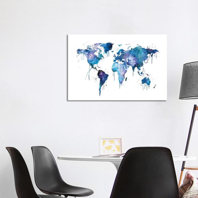 Watercolour Map Of The World Map, Blues & Purples by Michael Tompsett - Wrapped Canvas Print Borough Wharf Size: 66.04cm H x 101.6cm W x 1.91cm D on Productcaster.