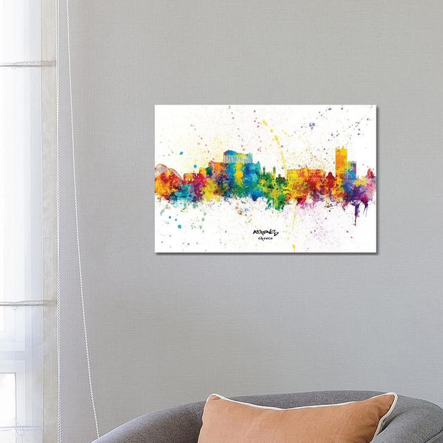 Athens Greece Skyline Splash by Michael Tompsett - Wrapped Canvas Print Metro Lane Size: 45.72cm H x 66.04cm W x 1.91cm D on Productcaster.