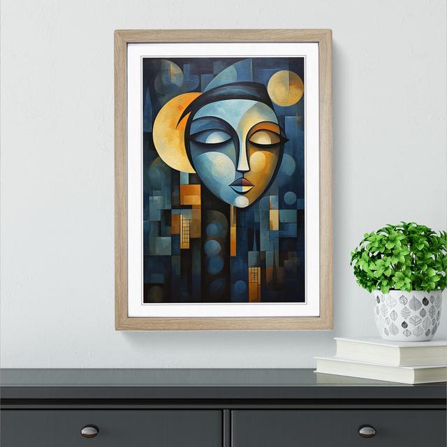 Moon Cubism - Single Picture Frame Print on Wood Latitude Vive Size: 64cm H x 46cm W x 2cm D, Frame Colour: Oak on Productcaster.