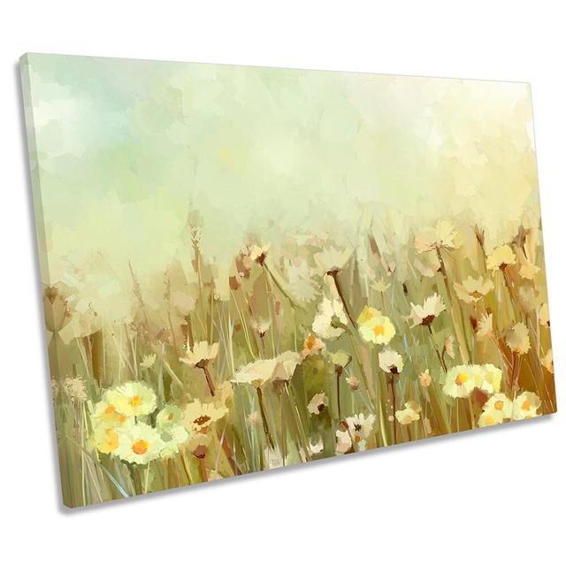 White Daisy Floral Flowers - Wrapped Canvas Print Rosalind Wheeler Size: 50.8cm H x 76.2cm W x 2cm D on Productcaster.