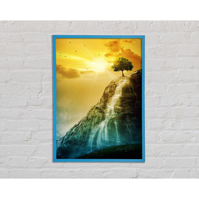 Gerahmtes Leinwandbild Waterfall Tree Union Rustic Größe: 42 cm H x 29,7 cm B x 2 cm T, Format: Poster mit blauem Rahmen on Productcaster.