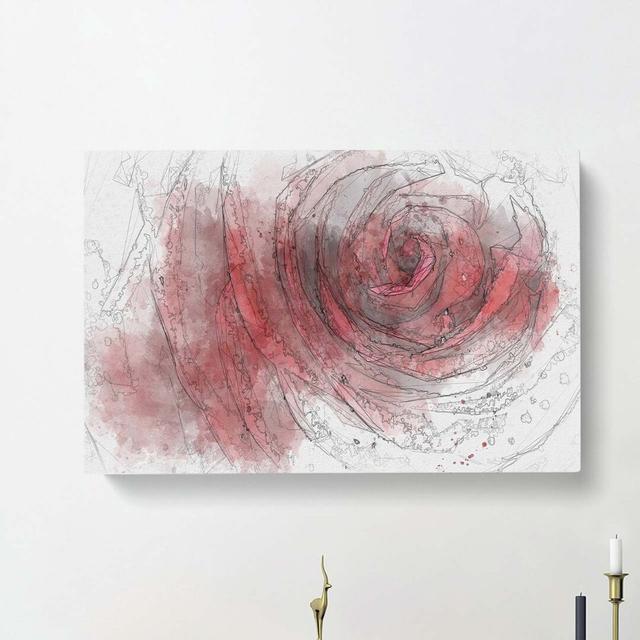 Dewdrops upon a Red Rose in Abstract - Wrapped Canvas Graphic Art Print East Urban Home Size: 50cm H x 76cm W on Productcaster.