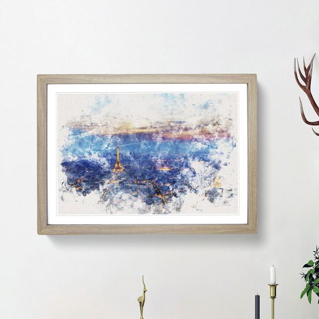 Paris Eiffel Tower Skyline at Dusk - Picture Frame Painting Print East Urban Home Size: 36cm H x 48cm W x 2cm D, Frame Option: Oak Framed on Productcaster.