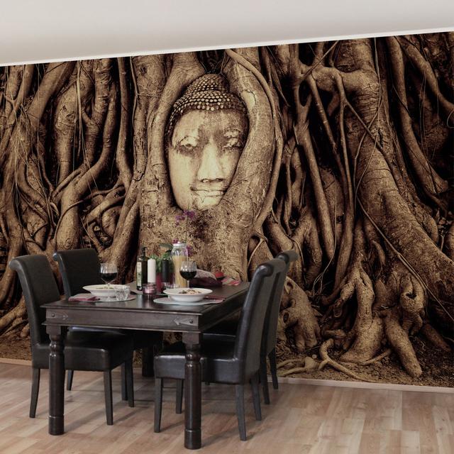 Buddha in Ayutthaya Semi-Gloss Wallpaper Roll East Urban Home Size: 3.36m x 225cm, Material quality: Premium (150g/m²) on Productcaster.