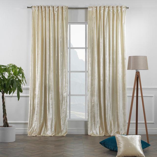 100% Blackout Thermal Extra Long & Extra Wide Shiny Velvet Decorative Curtain Panel Lilijan Home & Curtain Panel Size: 225cm H x 140cm W, Colour: Crea on Productcaster.