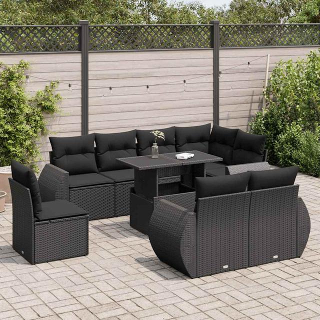 Vidaxl 9-Tlg. Garten-Sofagarnitur Mit Kissen Beige Poly Rattan House of Hampton Rahmenfarbe: Schwarz, Farbe des Kissens: Schwarz on Productcaster.