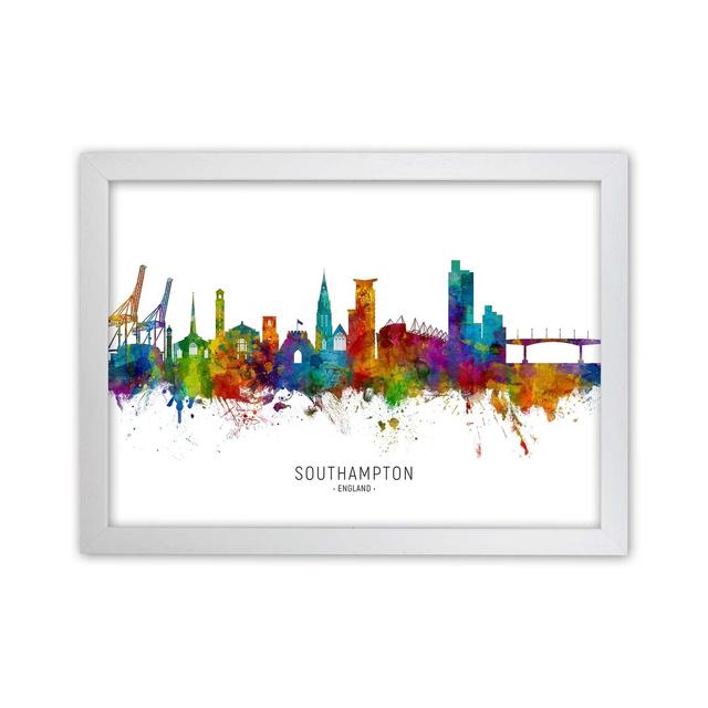 Southampton England Skyline by Michael Tompsett - Graphic Art Ebern Designs Format: White Framed, Size: 34cm H x 46cm W x 3cm D on Productcaster.