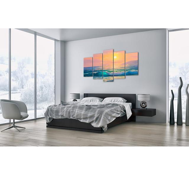 Turquoise Song of the Waves - 5 Piece Unframed Painting Print Set on Canvas Highland Dunes Size: 85cm H x 160cm W x 1.8cm D on Productcaster.