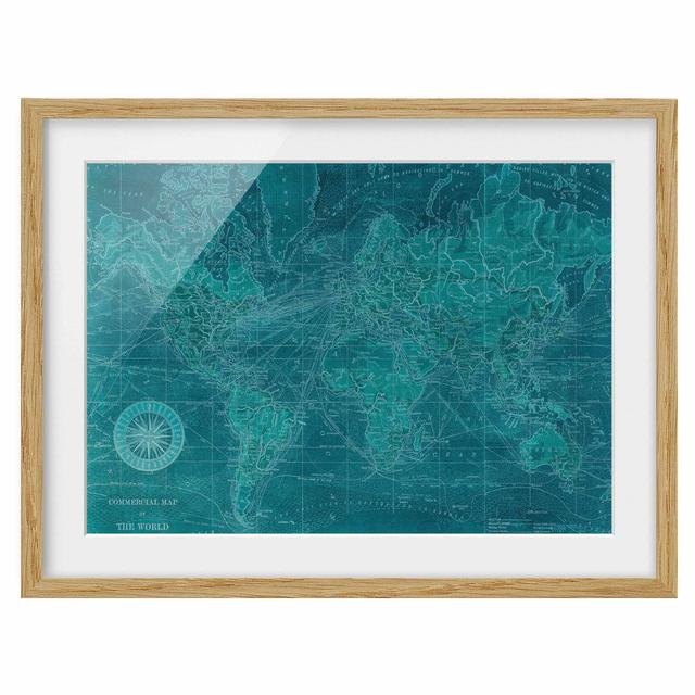 Vintage World Map Azure - Picture Frame Graphic Art Williston Forge Size: 40cm H x 55cm W x 2cm D, Frame Option: Brown on Productcaster.