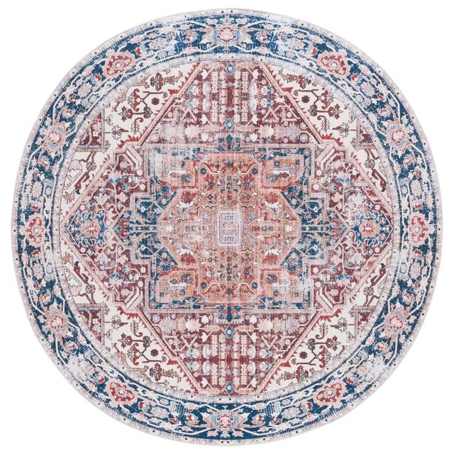 Traditional Power Loom Area Rug Blue Elephant Rug Size: Round 183cm on Productcaster.