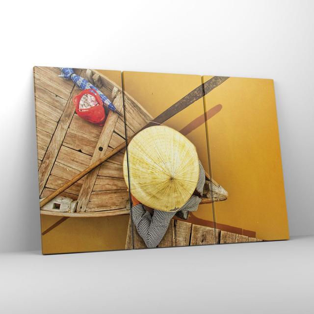 Asian Boat Bridge - 3 Piece Wrapped Canvas Photograph Corrigan Studio Size: 70cm H x 105cm W x 1.8cm D on Productcaster.