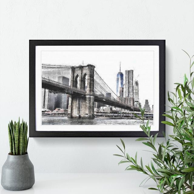 Brooklyn Bridge in New York Painting - Picture Frame Graphic Art Print East Urban Home Format: Black, Size: 24cm H x 33cm W x 2cm D on Productcaster.