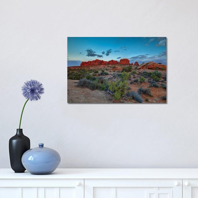 A Utah Rock And Glow Sunset - Wrapped Canvas Print Natur Pur Size: 30.48cm H x 45.72cm W x 1.905cm D on Productcaster.