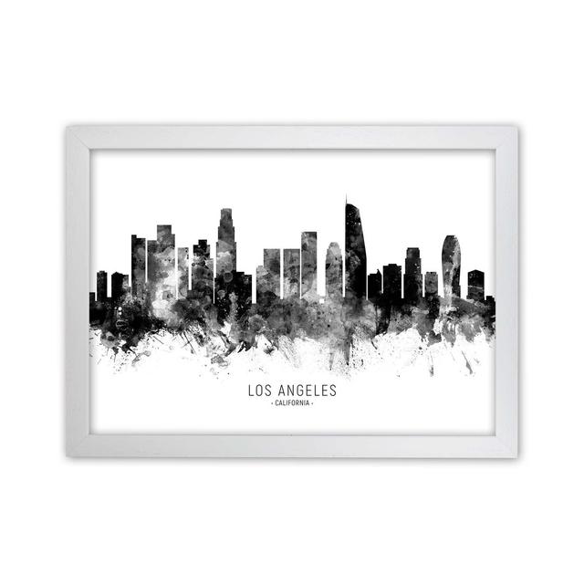 Los Angeles California Skyline Black White City Name by Michael Tompsett - Print Latitude Run Size: 46cm H x 63cm W x 3cm D, Format: White Framed on Productcaster.