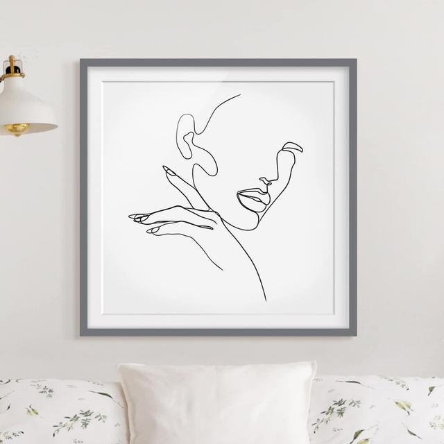 Line Art Woman Portrait Black White - Picture Frame Drawing Metro Lane Frame Option: Grey Framed, Size: 30cm H x 30cm W x 2cm D on Productcaster.