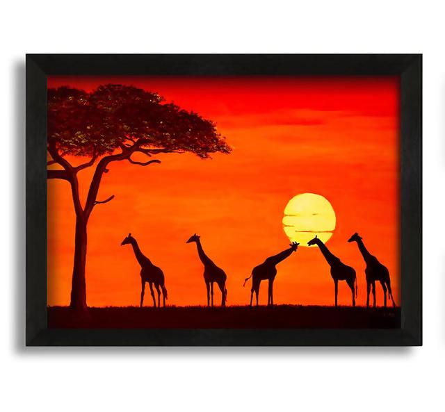 Giraffes at the Sunset - Picture Frame Painting on Canvas Bloomsbury Market Size: 60cm H x 84cm W x 10cm D on Productcaster.