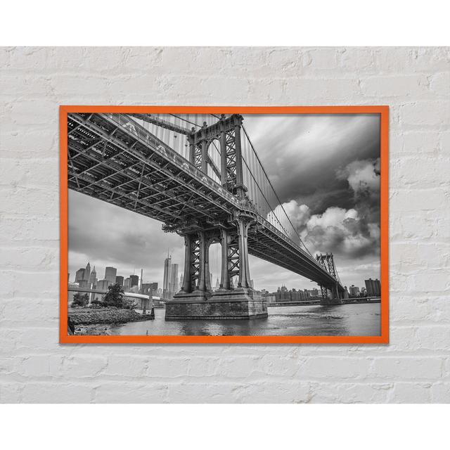 Gerahmtes Leinwandbild Nyc Bridge Under Clouds in Schwarz/Weiß Ebern Designs Größe: 29,7 cm H x 42 cm B x 2 cm T, Format: Orange gerahmtes Papier on Productcaster.