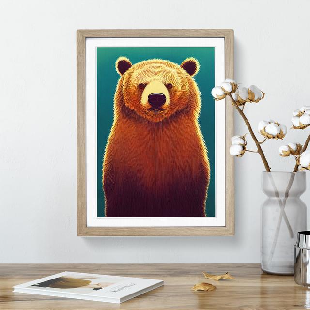 Young Bear - Single Picture Frame Painting Alpen Home Frame Colour: Oak, Size: 46cm H x 34cm W x 2cm D on Productcaster.