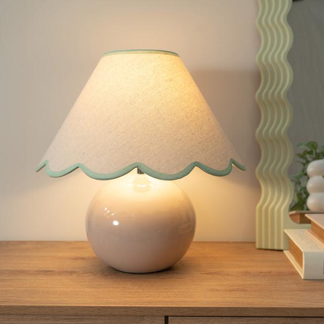 Mossman Ceramic Table Lamp Isabelle & Max Base Colour: Cream, Shade Colour: Green/White, Bulb Included: Yes on Productcaster.