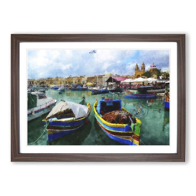 Fishing Boats in Malta - Picture Frame Graphic Art on MDF East Urban Home Size: 27cm H x 36cm W x 2cm D, Frame Option: Walnut Framed on Productcaster.