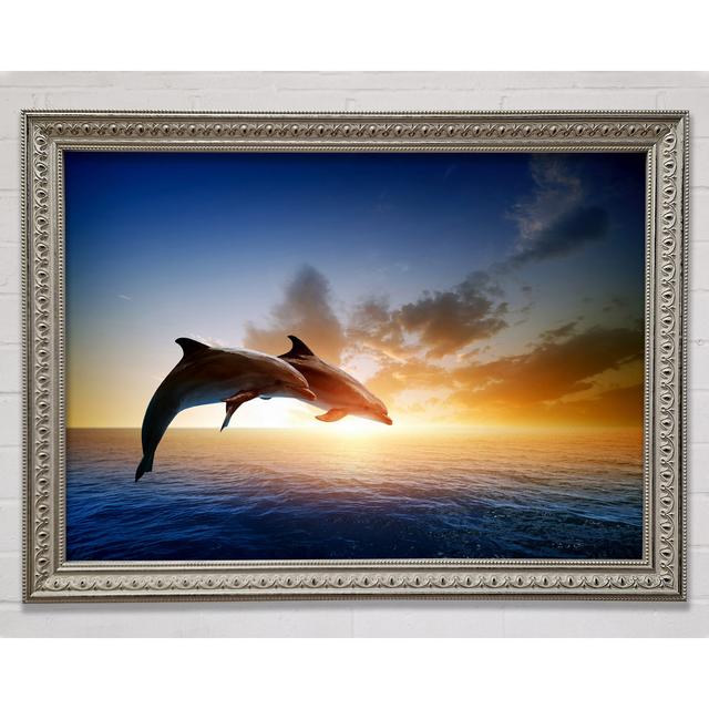 Gerahmtes Poster Jumping Sunset Dolphins House of Hampton Größe: 84,1 cm H x 118,9 cm B x 3 cm T, Format: Poster mit silberfarbenem Rahmen on Productcaster.