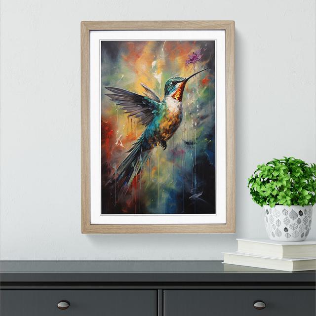 Hummingbird Gestural No.2 - Single Picture Frame Print on Wood Marlow Home Co. Format: Oak, Size: 46cm H x 34cm W x 2cm D on Productcaster.