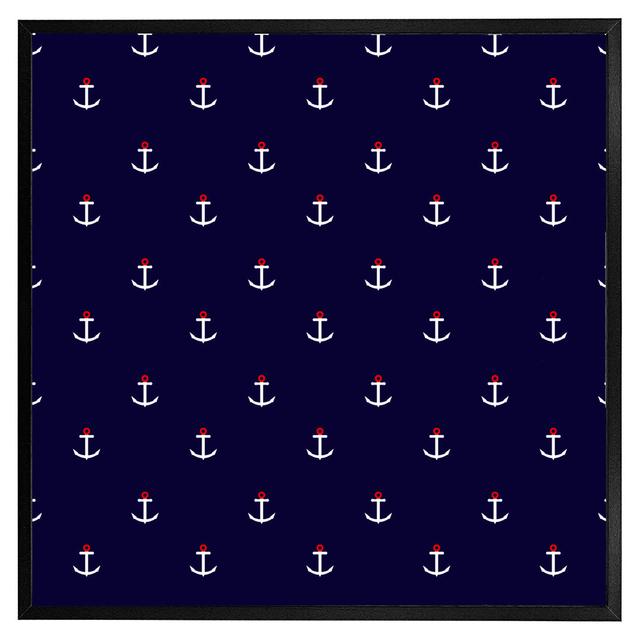 Zaha White & Red Anchors On Navy - Print Latitude Run Size: 31cm H x 31cm W x 4cm D, Frame Colour: Black Framed on Productcaster.