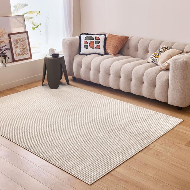 Aura Collection Living Room Rugs Striped Design in Cream THE RUGS Rug Size: Rectangle 2'7" x 4'11" on Productcaster.