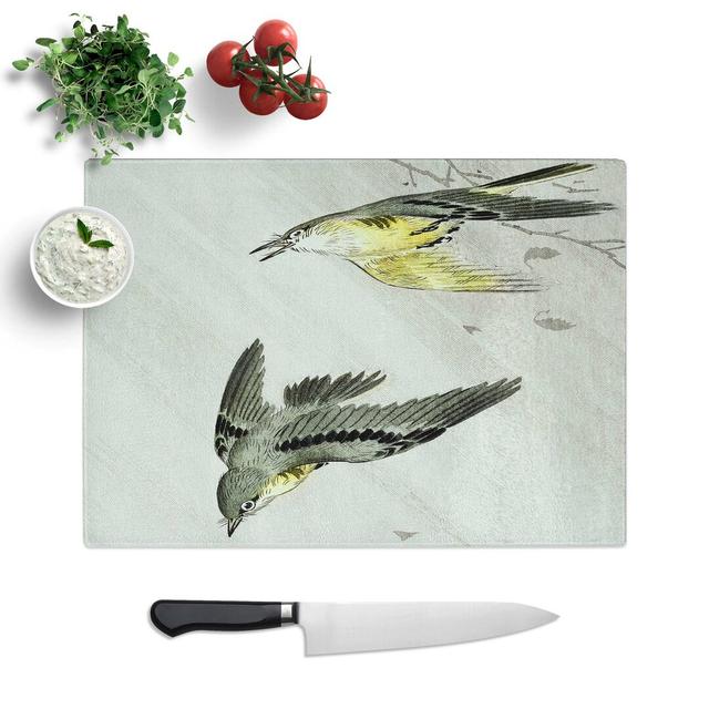 Tempered Glass Songbirds in the Rain by Ohara Koson Chopping Board East Urban Home Size: 39 cm W x 28.5 cm L on Productcaster.