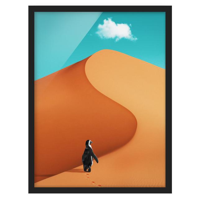 Desert with Penguin by Jonas Loose - Picture Frame Graphic Art Natur Pur Size: 70cm H x 50cm W x 2cm D, Frame Option: Black Framed on Productcaster.