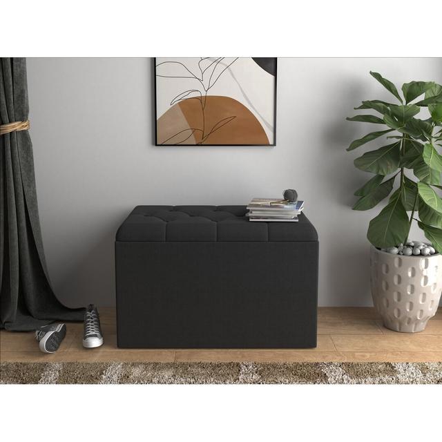 Fayerene Upholstered Storage Bench Blue Elephant Upholstery: Black Velvet, Size: H46.99 x W76.2 x D46.99cm on Productcaster.