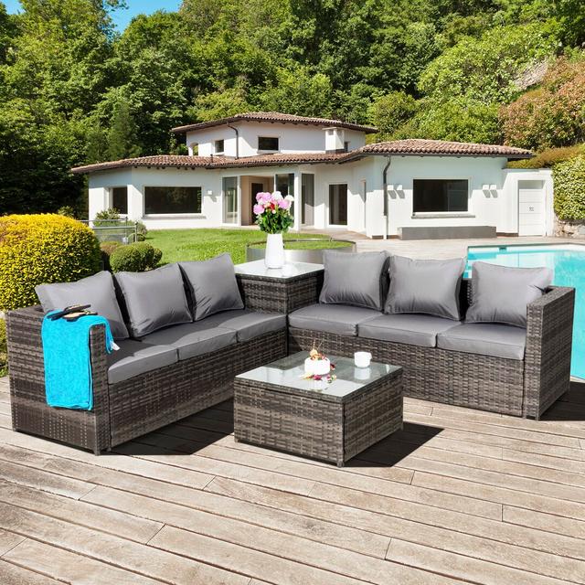 Demps 6 Seater Rattan Corner Sofa Set Brambly Cottage on Productcaster.