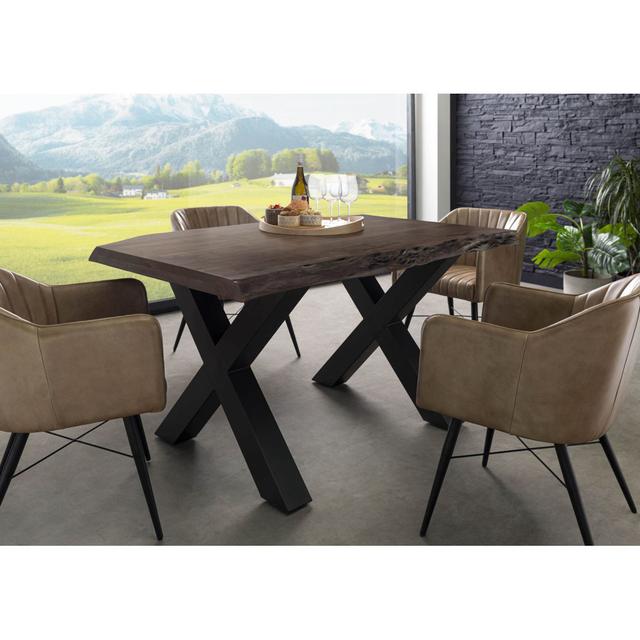 Freeform Solid Wood Top Metal Base Dining Table Massivmoebel24 Size: 77cm H x 140cm L x 90cm W, Table Base Colour: Matte anthracite, Table Top Colour: on Productcaster.