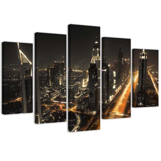 Canvas Print Dubai City By Night Ebern Designs Size: 100cm H x 150cm W on Productcaster.