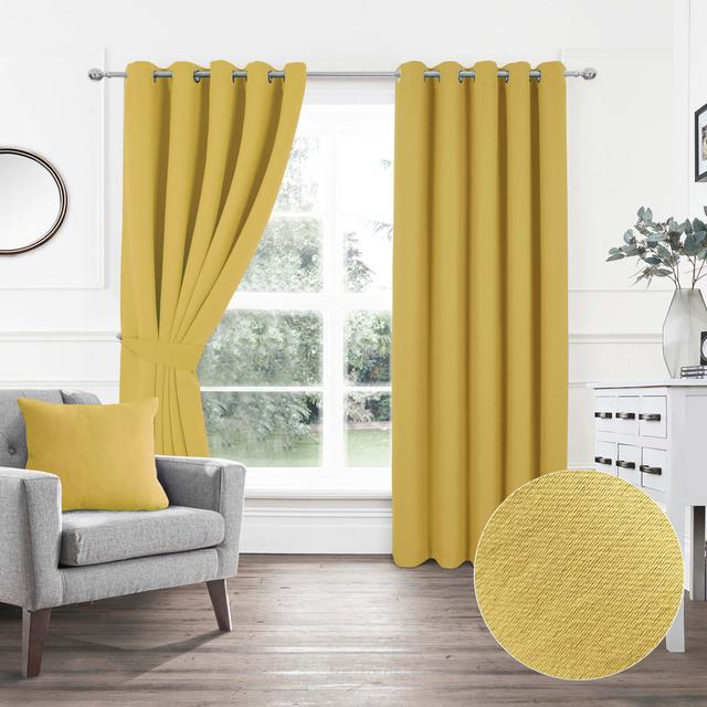 Chacra Polyester Room Darkening Grommet / Eyelet Curtain Pair (Set of 2) Brayden Studio Colour: Ochre, Panel Size: Width 165 x Drop 229cm on Productcaster.